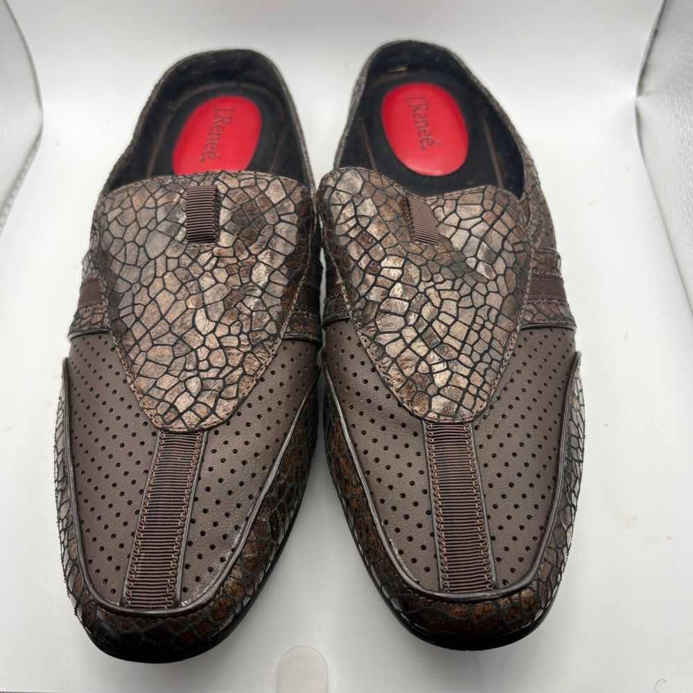 J. Renee Darby Brown Ranchero Cobbles Perforated Faux Croc Mules Womens 9 M